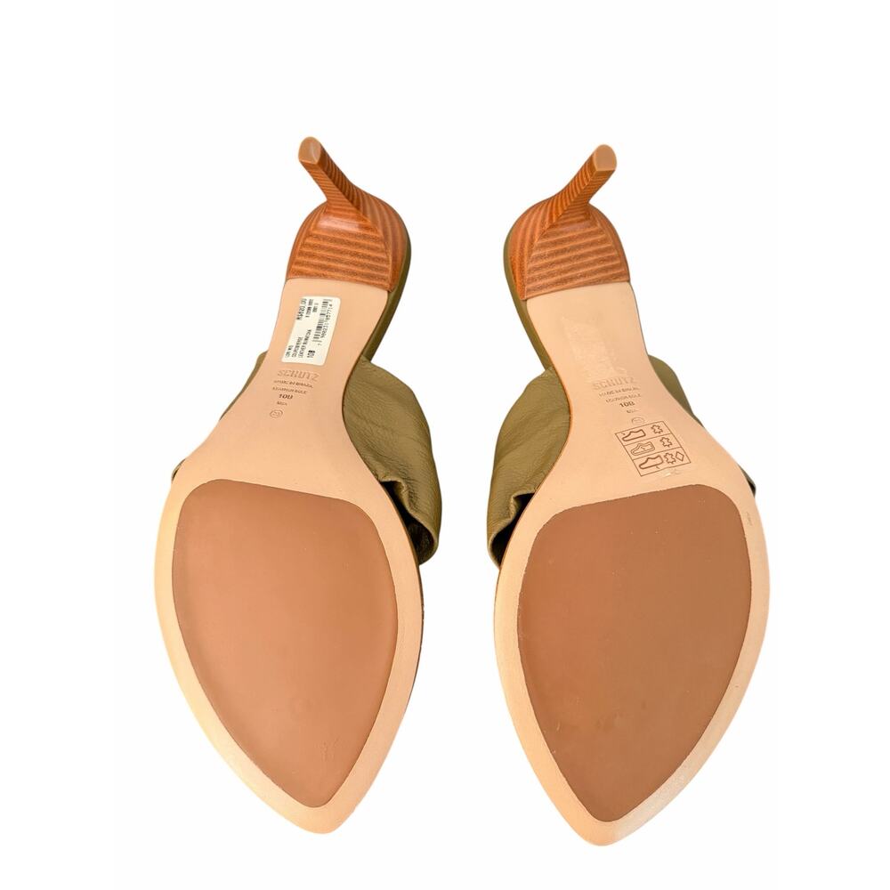 Schutz Lori Mid Thong Olive Green Leather Slip On Heel Sandal Size 10 - NWT - Picture 5 of 8
